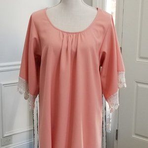 Umgee Peach Dress with Heavy Lace on Sleeve/Hem